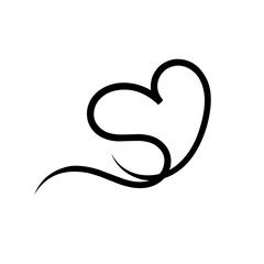one continuous heart line. floating heart doodle. Heart doodle, flourish vector line art illustration, cartoon heart decorative clip art.
