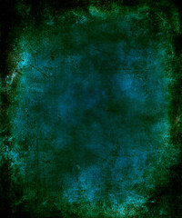 Grunge green Halloween background, scary horror texture with frame and space for your design