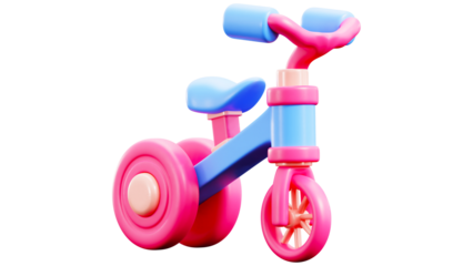 colorful pink and blue toy tricycle for toddlers
plastic ride-on trike for small children in pastel tones
cute three wheeled toy bike isolated on white background