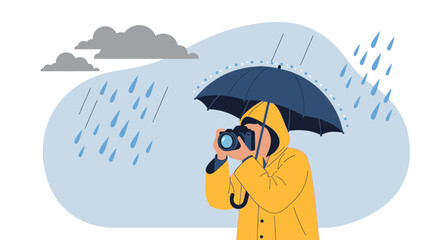 Capturing Moments Under the Rain Photographer Seeking Perfect Shot in Bad Weather