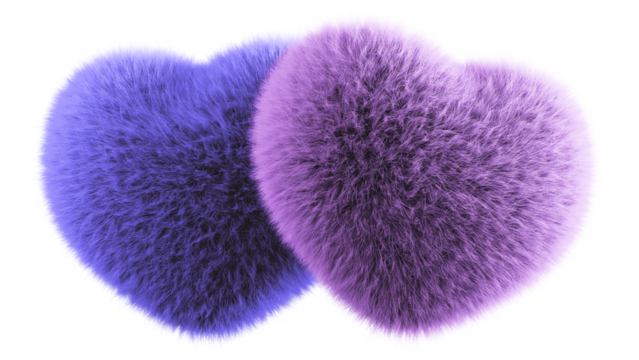 two fuzzy hearts in soft purple shades
fluffy romantic hearts isolated on white
valentine heart pillows with cozy texture