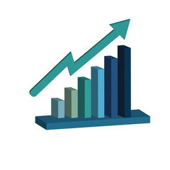 3D Business Growth Chart Vector Illustration &ndash; Upward Arrow on White Background