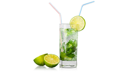 mojito cocktail with lime mint and ice
refreshing lime drink with mint and straws
summer citrus beverage with crushed ice and herbs