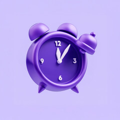 3D Purple Alarm Clock Icon – Wake Up, Time Reminder, or Schedule Concept in Minimal Isometric Style
