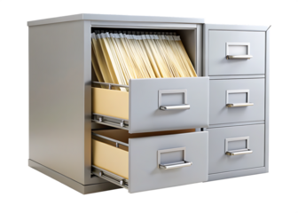 open file cabinet with paper documents isolated  on white background PNG, AI GENERATED