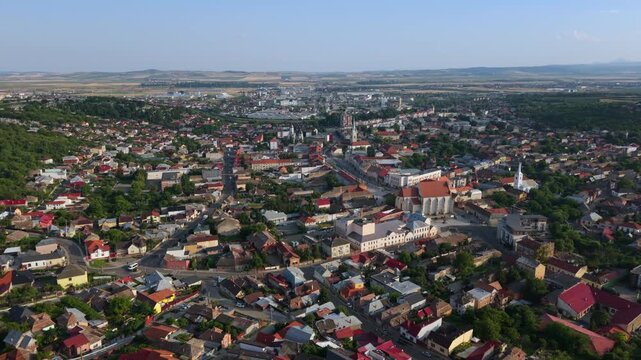 Aerial view of Turda, a historic town in Romania, known for its scenic landscapes, traditional architecture, and proximity to the famous Turda Salt Mine, a cultural and natural gem in Transylvania.