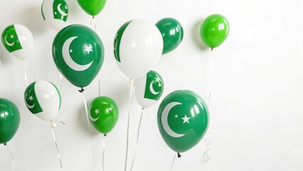 Vibrant green and white balloons symbolize Pakistan s patriotic pride and joy in clean studio