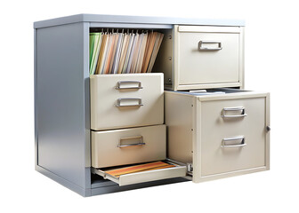 open file cabinet with paper documents isolated  on white background PNG, AI GENERATED