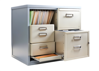 open file cabinet with paper documents isolated  on white background PNG, AI GENERATED