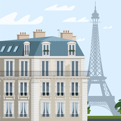 Parisian landscape with view of the Eiffel Tower.