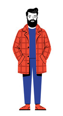 Bearded man in a flannel coat on a white background
