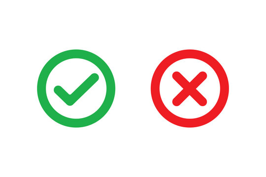 Check mark icons. green check mark and red cross mark icon set. green tick and red x. Symbols of approval and Decline icon vector.