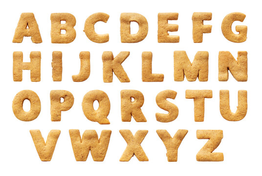 Edible alphabet cookies isolated on white background. Biscuit font letters A-Z - Powered by Adobe