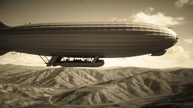 Airship Journey Zeppelins Soaring Over Desert Landscape