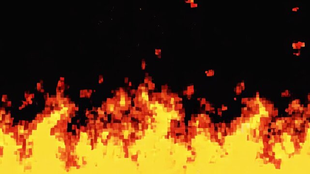 Pixelated Fire Flames Abstract Background Digital Burning Inferno Loop Animation Effect