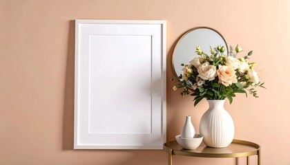 Blank frame, flowers, vase, modern decor