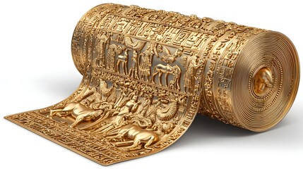Detailed gold scroll with intricate relief carvings.