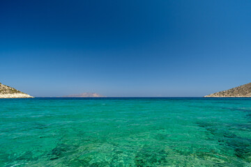 View of the dream turquoise beach of Agia Theodoti in Ios Greece