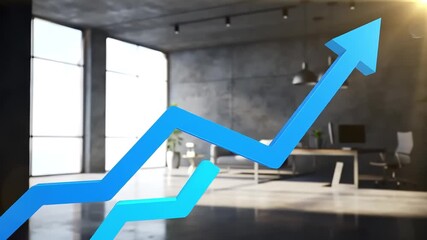 Growth & Success Blue Arrow Points to Bright Office Future