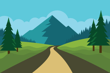 Fototapeta premium Mountain Road Landscape Illustration