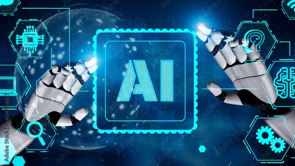 Poster ai assistant brain processor with llm technology, big data, machine learning, generative ai for busi