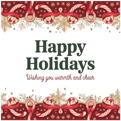 Modern minimalist Christmas and New Year greeting card design. Features elegant Christmas tree with red bow, festive typography, and soft background. Stylish layout for banners, posters, 