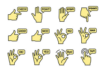 Fototapeta premium Hand gestures with speech bubbles conveying different messages