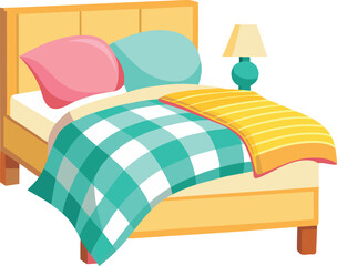 Cartoon Illustration of a Neatly Made Bed with Pillows and a Blanket