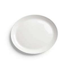 Round white ceramic plate on plain white background  