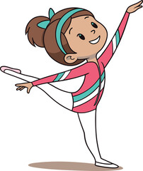 Cheerful Young Gymnast with Brown Hair Vector Illustration of Athletic Girl