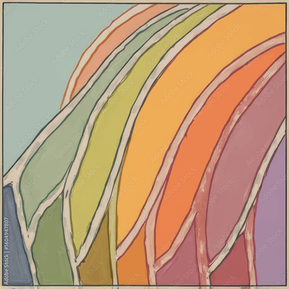 Poster abstract colorful wave pattern with soft gradients and outlines