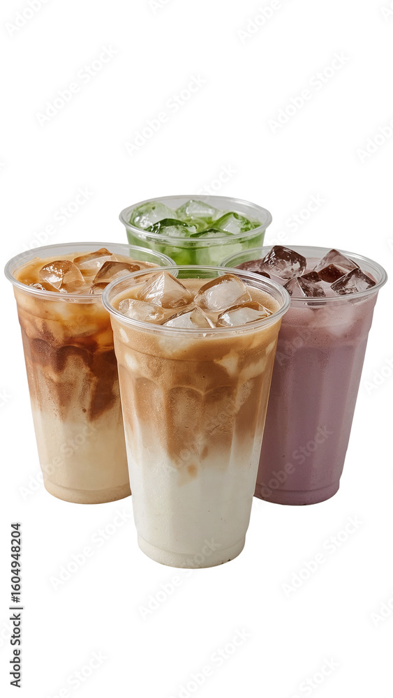 Poster iced refreshments on transparent background, a tempting array of assorted chilled beverages