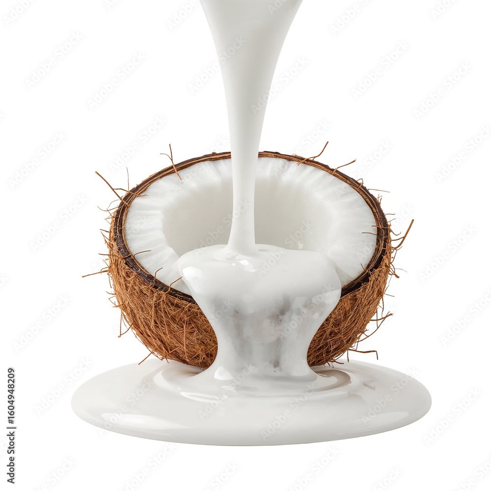 Poster coconut delight creamy flow a refreshing cascade on an isolated transparent setting perfect for