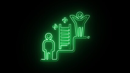 glowing neon support icon isolated black background hd motion graphic animation