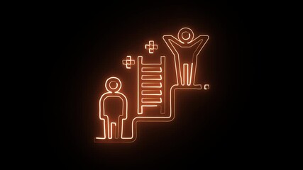glowing neon support icon isolated black background hd motion graphic animation