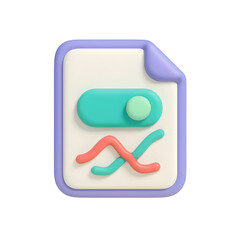 Fototapeta premium 3d document with switch and graph icon isolated on transparent background. analytics or control concept