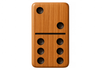 Wooden domino tile displaying five dots, isolated on transparent background, supporting game design and creative projects