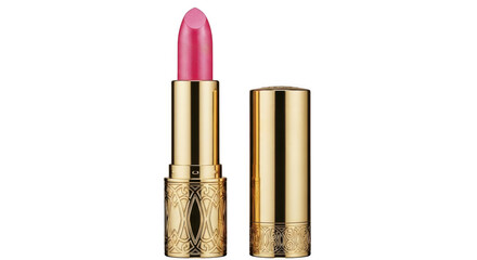 Luxury gold lipstick with pink shade isolated on transparent background