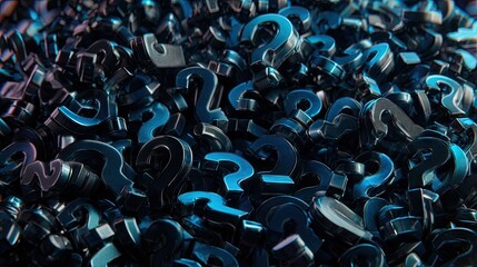 A multitude of dark blue question marks.