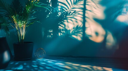 Fototapeta premium Sunlight casting shadows through leaves onto wall for nature inspired abstract botanical decor concept