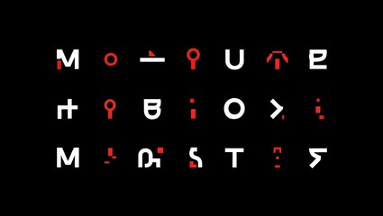 Mysterious ancient symbols and glyphs arranged in rows on a black background