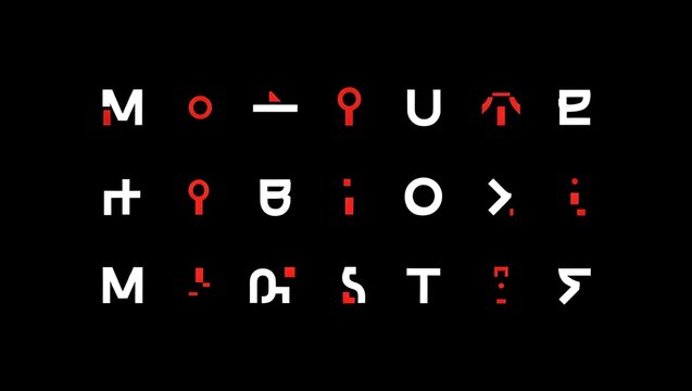 Mysterious ancient symbols and glyphs arranged in rows on a black background