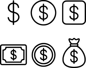 Obraz premium Dollar symbol vector icons set finance currency outline style black on white 