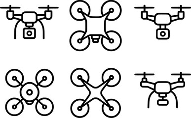 Drone Icons Set Minimal Black Line Art Collection 