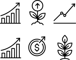 Growth progress investment icons set vector illustration 