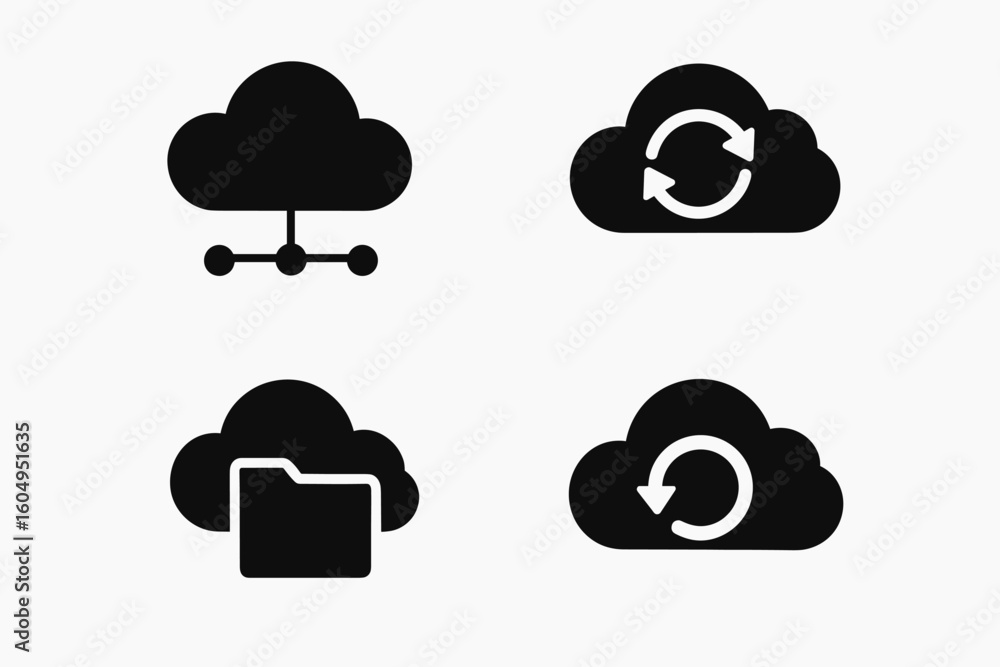 Poster cloud computing icons set: synchronization, storage, network, update symbols