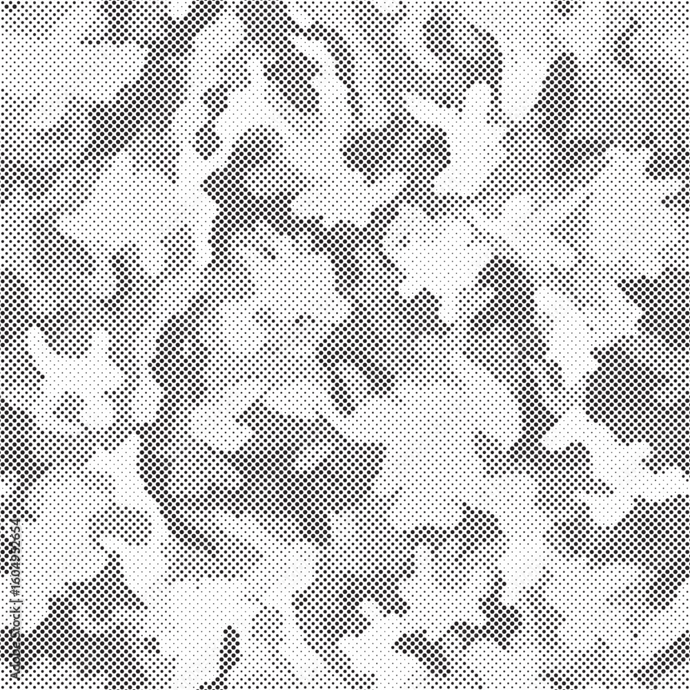 Poster abstract halftone seamless camouflage pattern. repeating digital dotted hexagonal camo military text