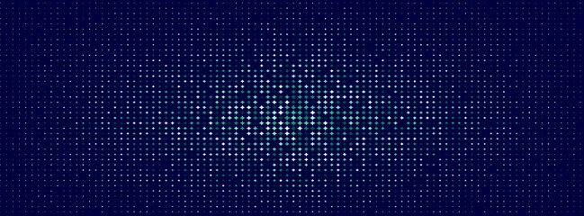 Radiant blue halftone dot pattern with center glow on dark navy background, ideal for tech, sci-fi, digital, music, or nightlife-themed vector compositions