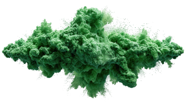 Dynamic green powder explosion on black background, an abstract visual spectacle