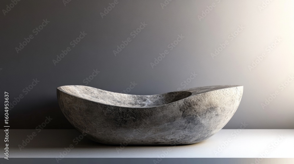 Poster modern gray stone bowl on white surface in minimal abstract setting for design background image